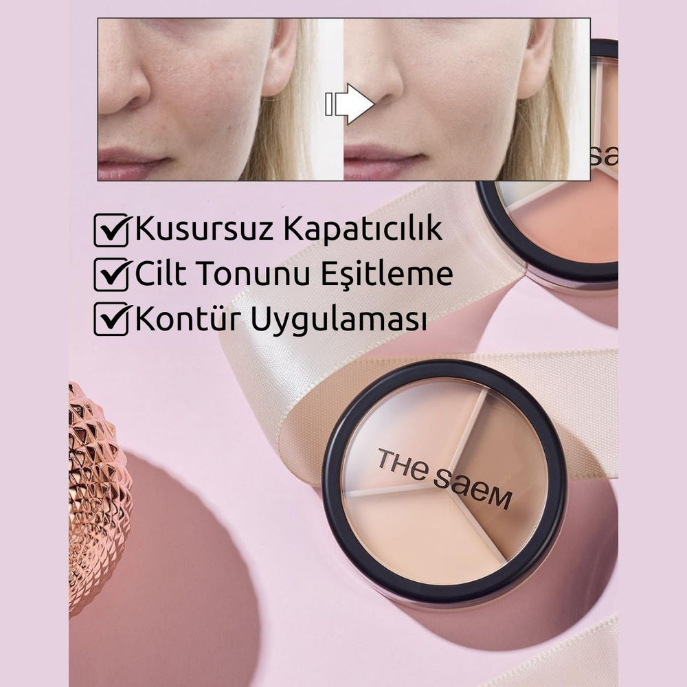 The Saem Cover Perfection Triple Pot Concealer 02 Contour Beige - Kontür Üçlü Kapatıcı Palet