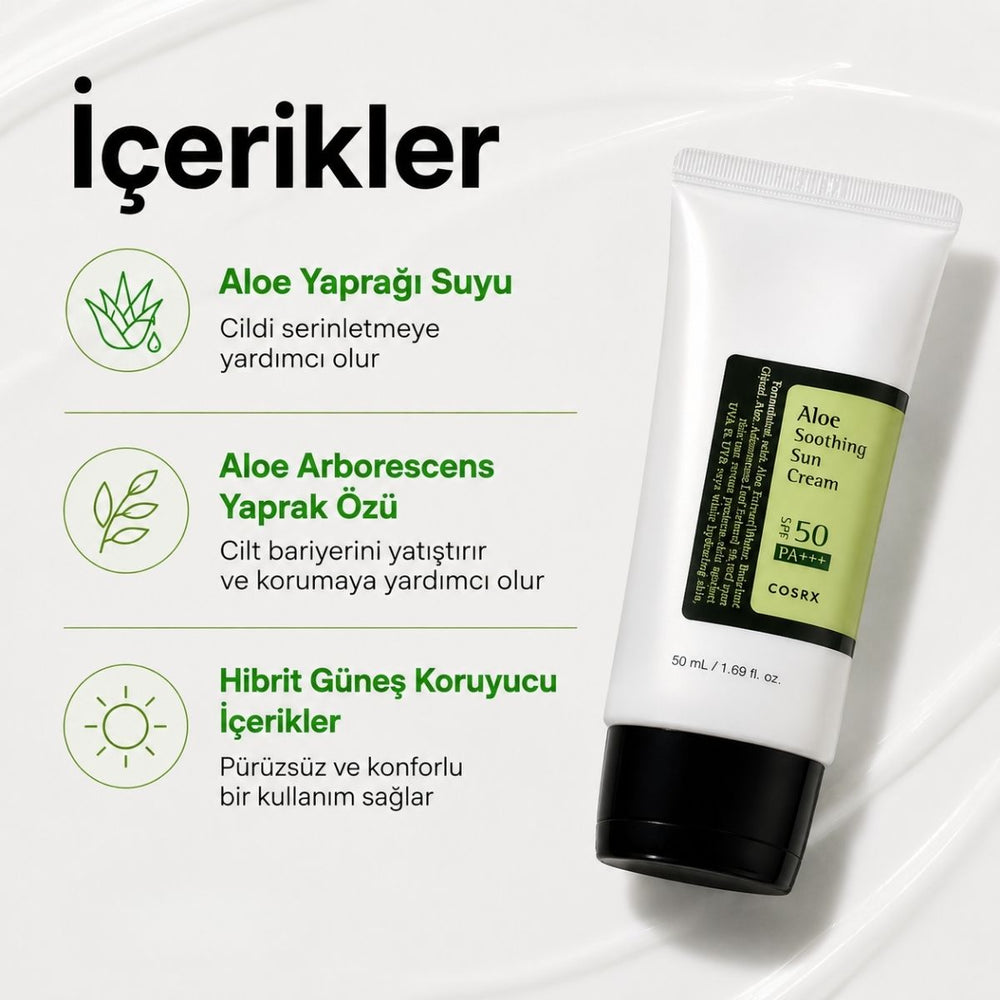 COSRX Aloe Soothing Sun Cream SPF50+ PA+++ - Güneş Kremi 50ml