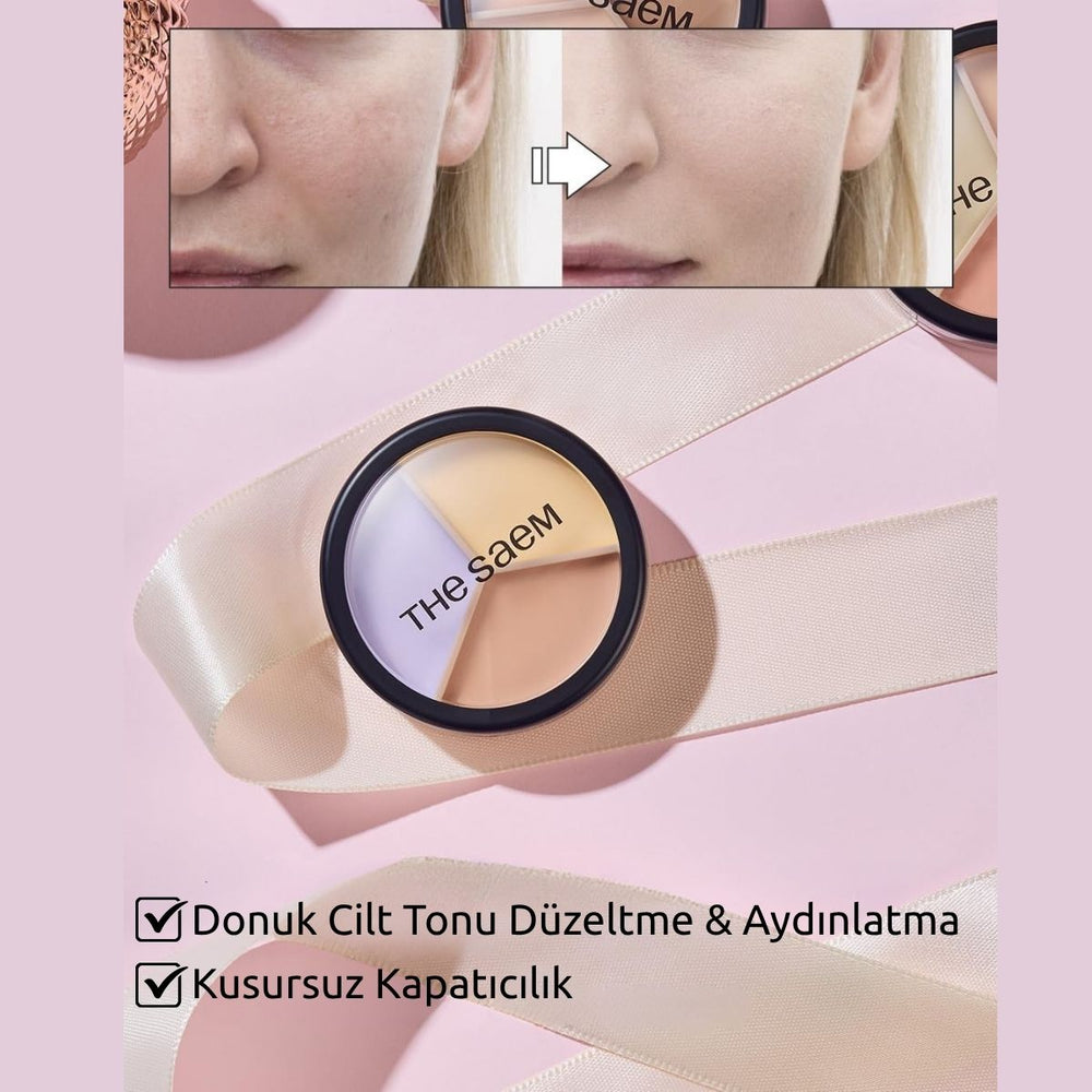 The Saem Cover Perfection Triple Pot Concealer 04 Tone Up Beige - Ton Eşitleyici Üçlü Kapatıcı Palet