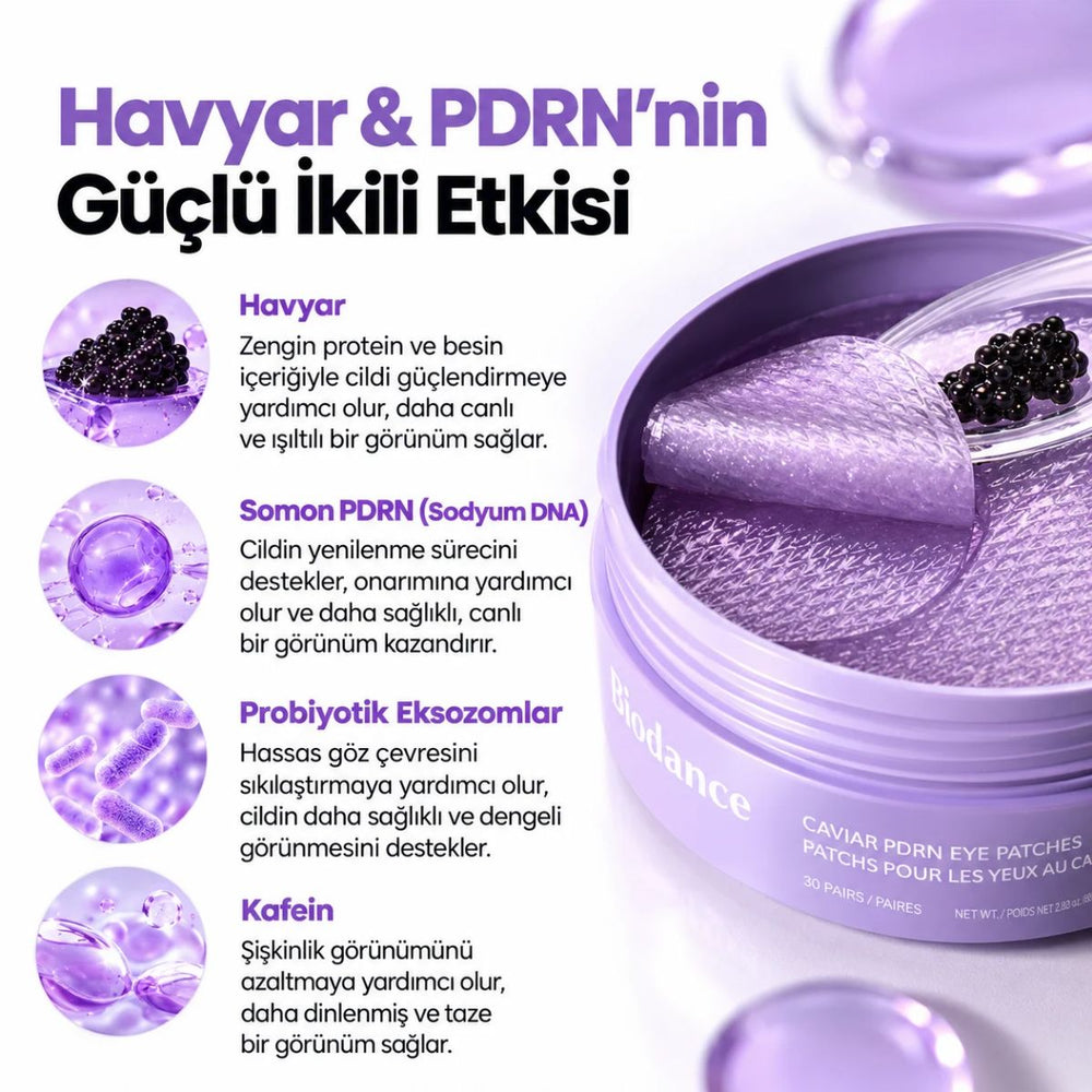 Biodance Caviar PDRN Eye Patches - Havyar ve PDRN İçeren Yenileyici Göz Altı Maskesi 30 Çift