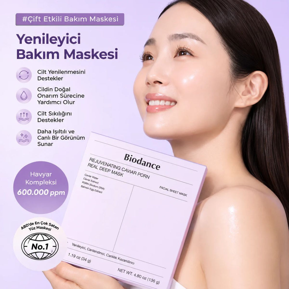 Biodance Rejuvenating Caviar PDRN Real Deep Mask - Havyar ve PDRN İçeren Yenileyici Yüz Maskesi 4x34g