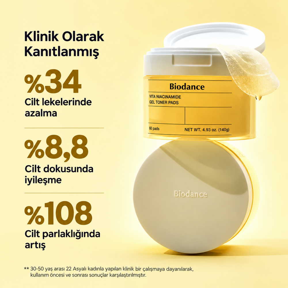 Biodance Vita Niacinamide Gel Toner Pads - Aydınlatıcı ve Ton Eşitleyici Tonik Ped 60 Adet