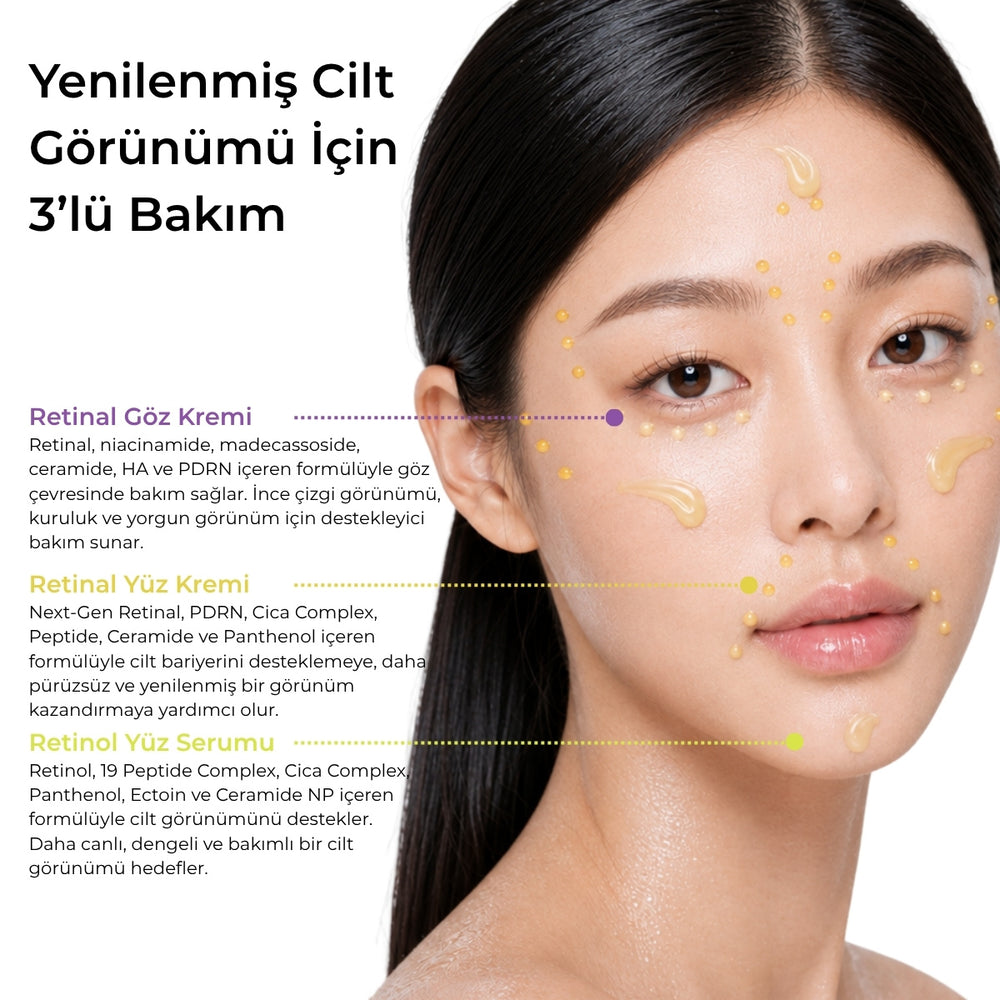 Vionine Gece Bakım Seti 3'lü Set - Retinol Serum + Retinal Krem + Göz Kremi