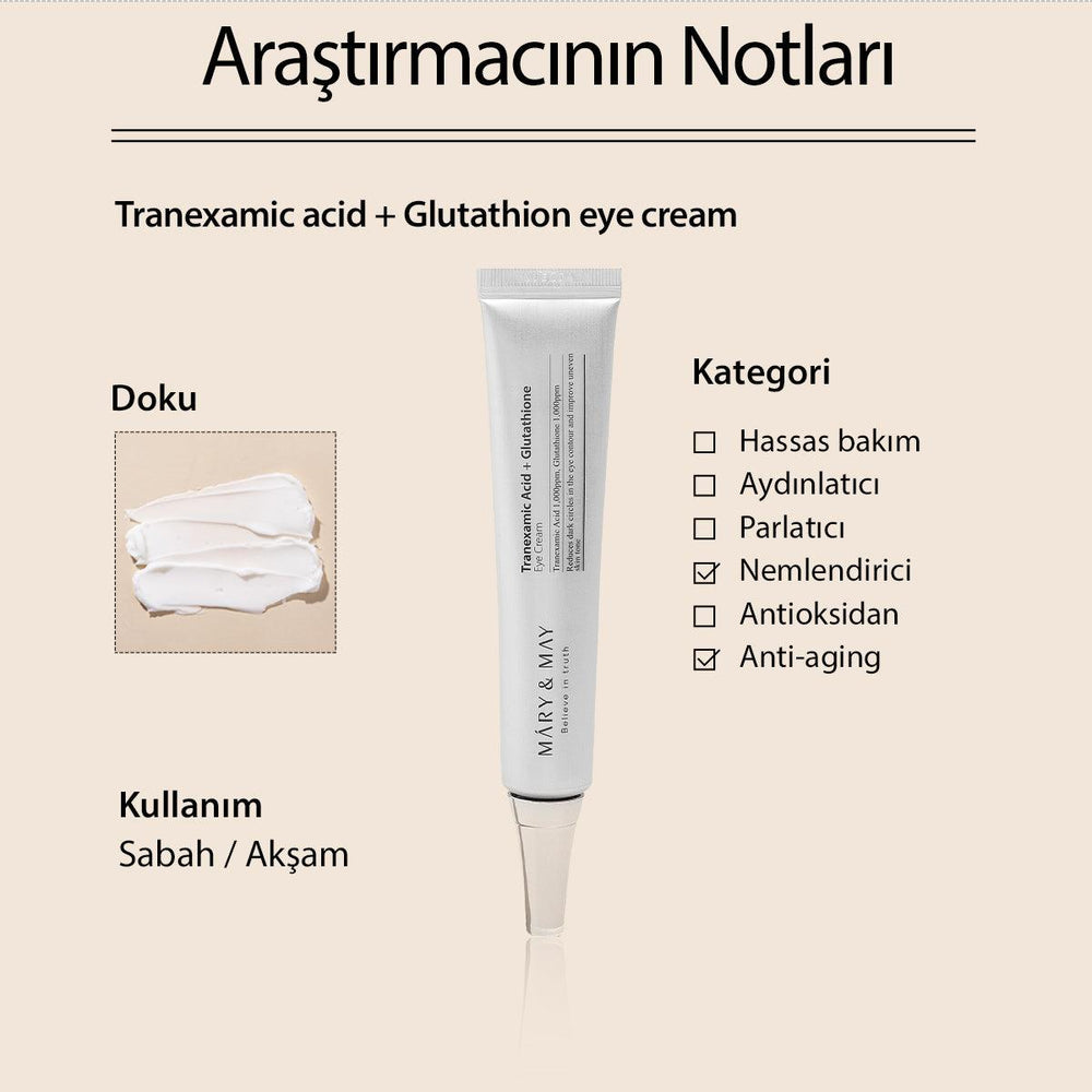 Tranexamic Acid+Glutathion Koyu Halka Karşıtı Aydınlatıcı Göz Çevresi Kremi 30 Gr - Mary & May - Vionine