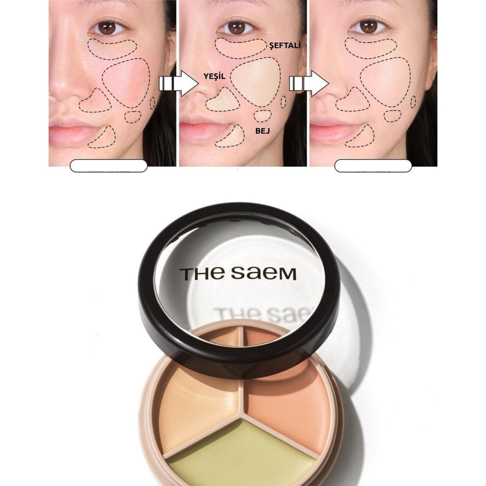 The Saem Cover Perfection Triple Pot Concealer 01 Correct Beige - Renk Düzenleyici Üçlü Kapatıcı Palet