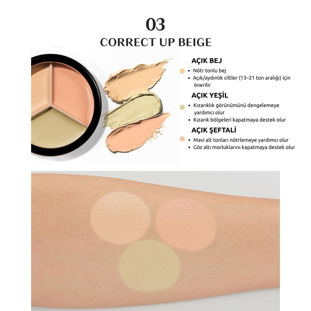 The Saem Cover Perfection Triple Pot Concealer 03 Up Beige - Ton Eşitleyici Üçlü Kapatıcı Palet