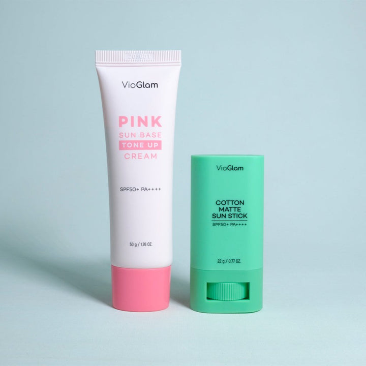 2'Li VioGlam Güneş Kremi Fırsat Paketi / Cotton Matte Sun Stick + Pink Tone Up SPF50+ PA++++ - VioGlam - Vionine