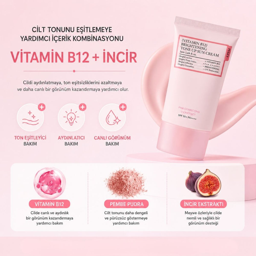 Fully Vitamin B12 Tone-Up Sun Cream SPF50+ PA++++ - Pembe Güneş Kremi 50ml