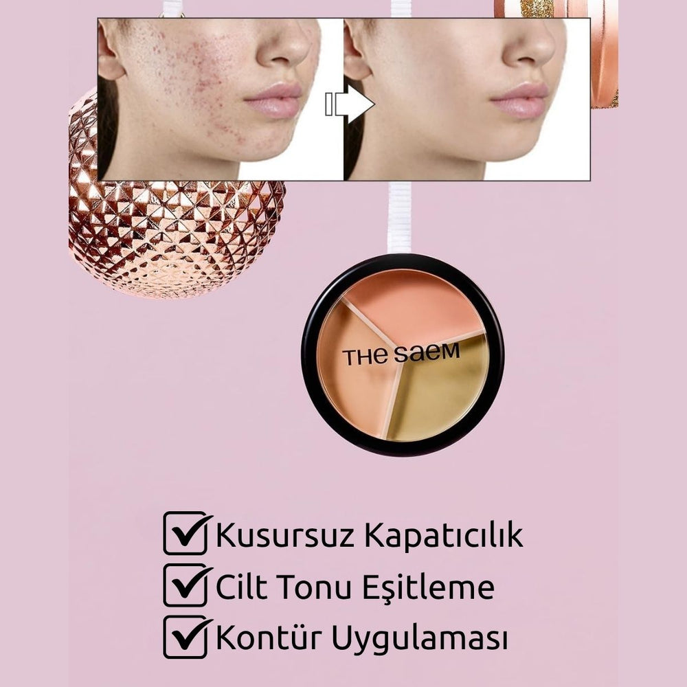 The Saem Cover Perfection Triple Pot Concealer 01 Correct Beige - Renk Düzenleyici Üçlü Kapatıcı Palet