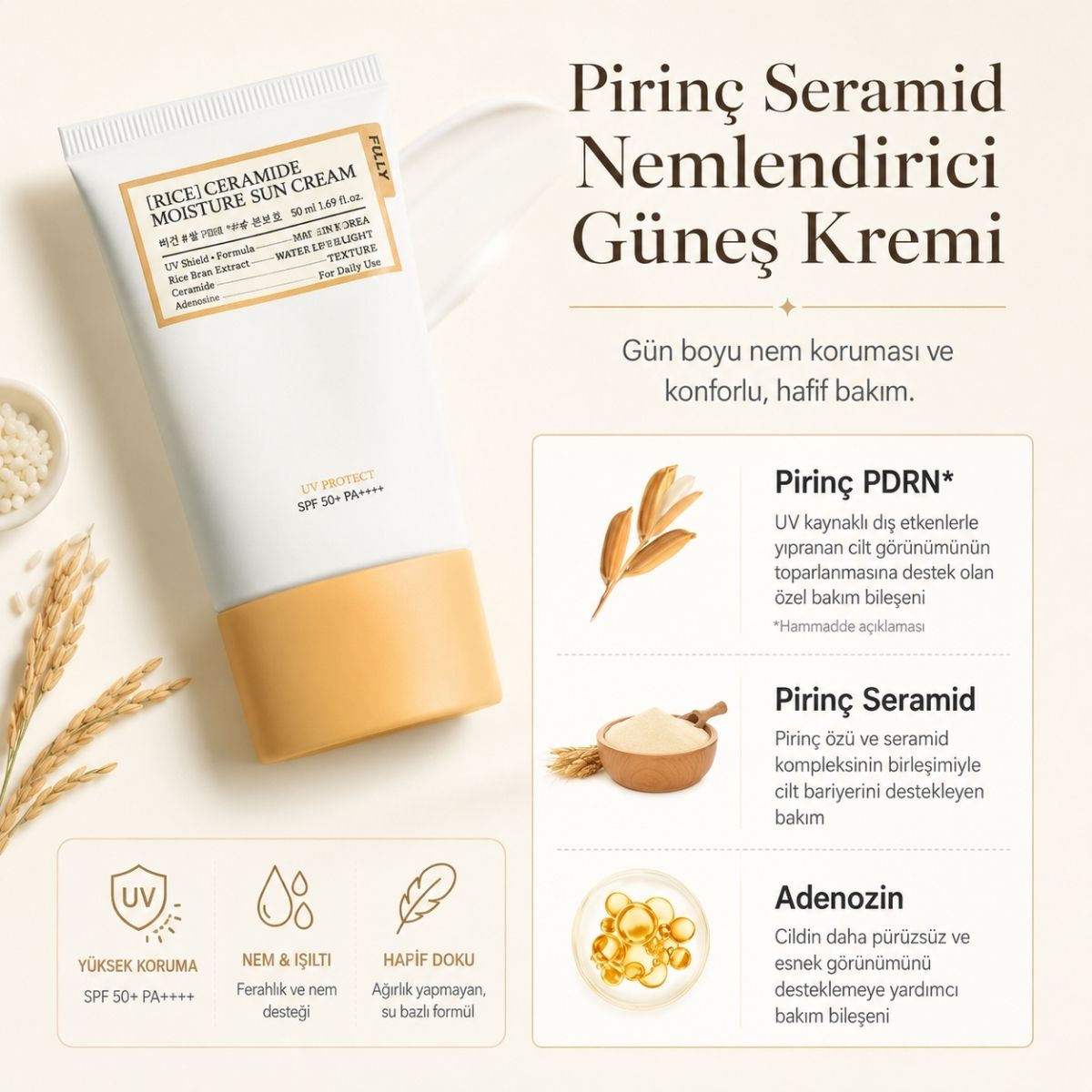 Fully Rice Ceramide Sun Cream SPF50 - Bariyer Güneş – Vionine