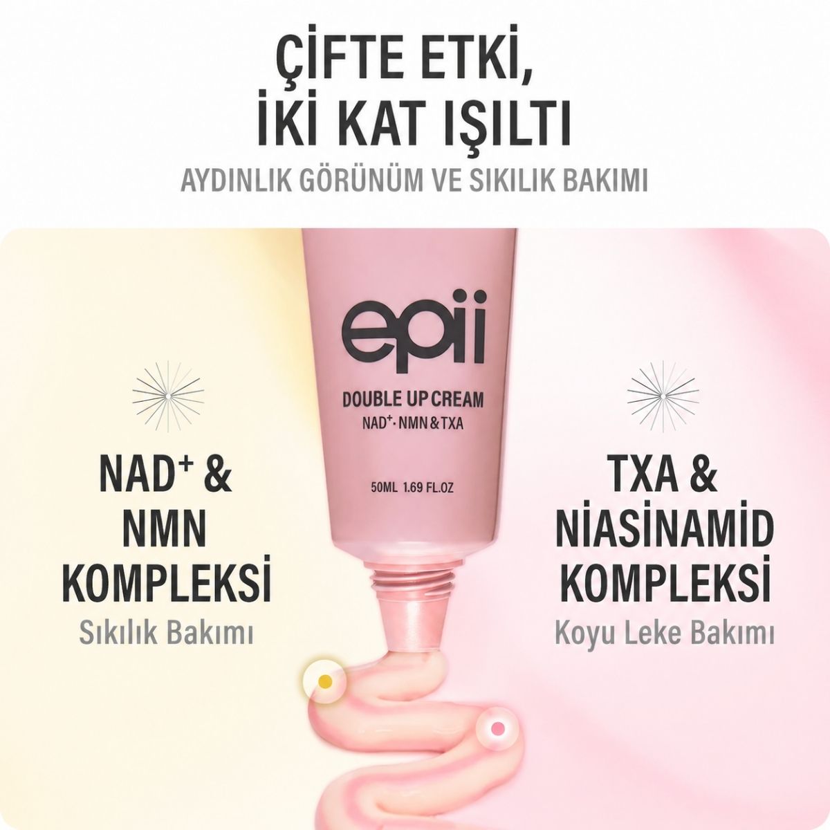 %5 PHA tonik ve NAD+NMN & TXA çift krem ile nazik arındırma, ton eşileme ve sıkılaştırma bakımı bir arada