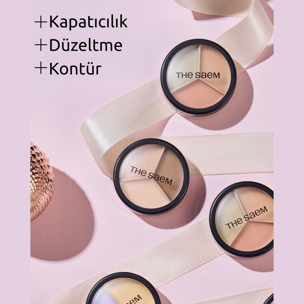 The Saem Cover Perfection Triple Pot Concealer 04 Tone Up Beige - Ton Eşitleyici Üçlü Kapatıcı Palet