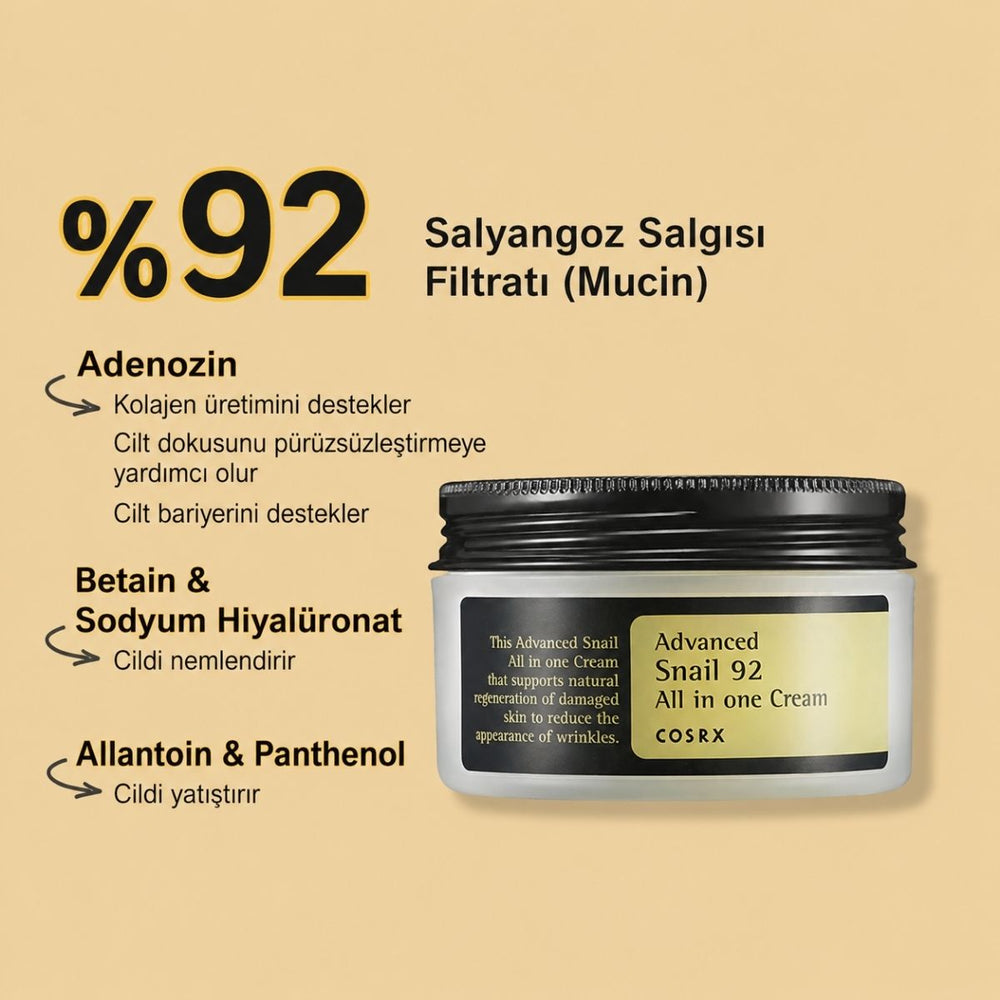 COSRX Advanced Snail 92 All In One Cream - Onarıcı 100gr