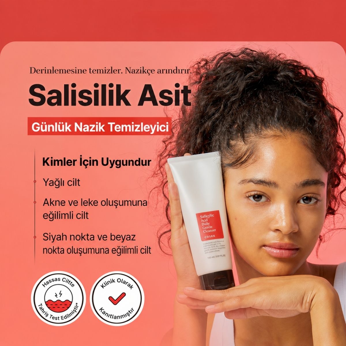 Salisilik asit gücüyle nazik arınma, temiz gözenekler ve dengeli cilt; günlük kullanıma uygun kremsi köpük formül.