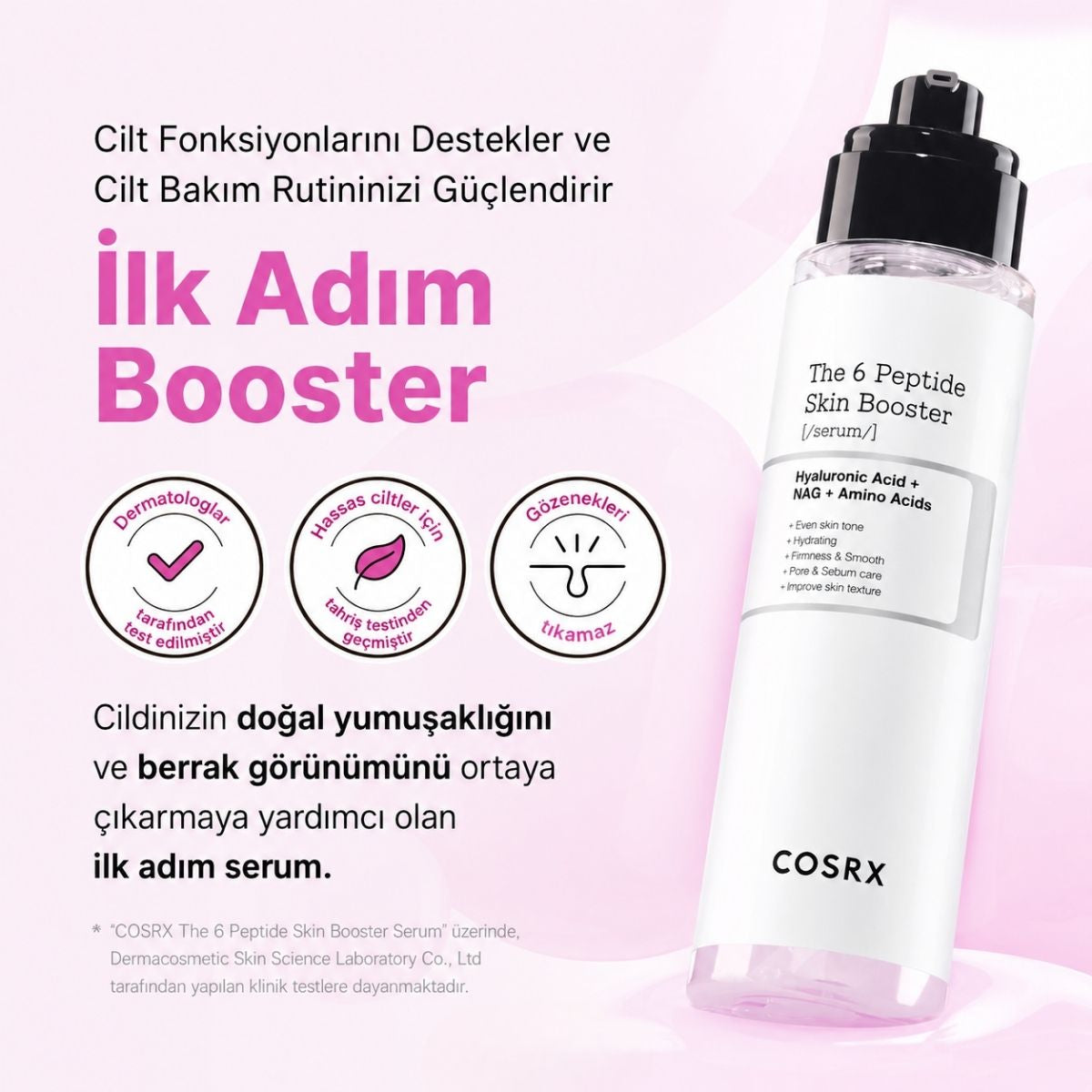 6 peptit gücüyle sıkı, pürüzsüz ve canlı cilt; hafif dokusuyla tüm cilt tiplerine uygun çok yönlü bakım.