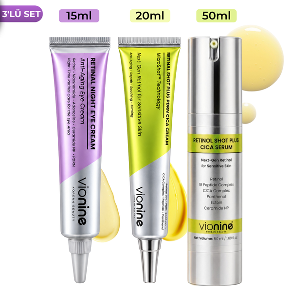 Vionine Gece Bakım Seti 3'lü - Retinol Serum + Retinal Krem + Göz Kremi