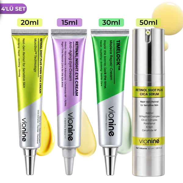 Vionine 4’lü Retinol & Retinal Cilt Bakım Seti - Retinol Serum + Retinal Krem + Göz Kremi + Madeca