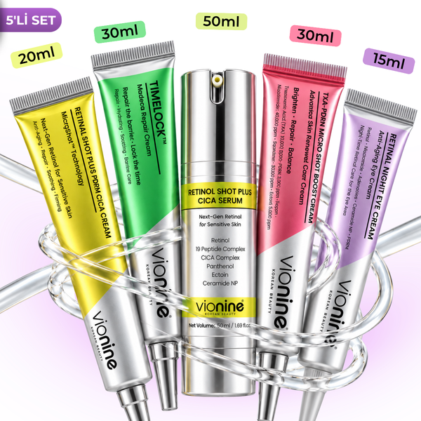 Vionine 5’li Komple Cilt Bakım Seti - Retinol + Retinal + TXA-PDRN + Madeca + Göz Kremi
