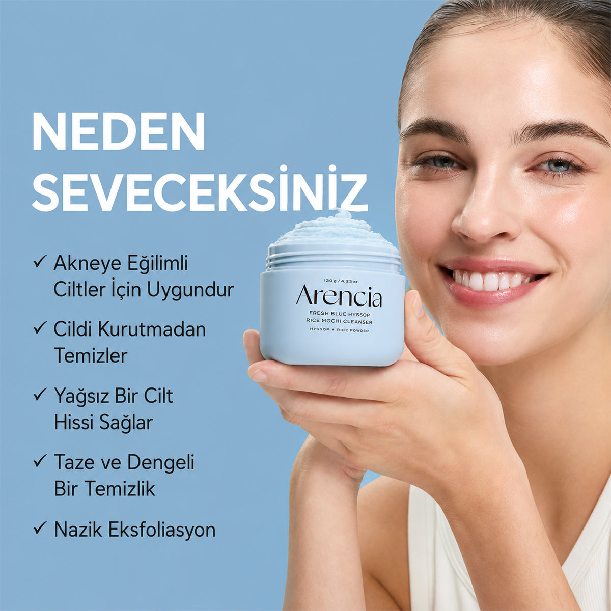 Fransız Hyssop, pirinç tozu ve bentonit kil gücüyle yağ kontrol, gözenek arındırma ve yatıştırıcı temizlik; günlük temizleyici ve kil maskesi 2'si 1 arada