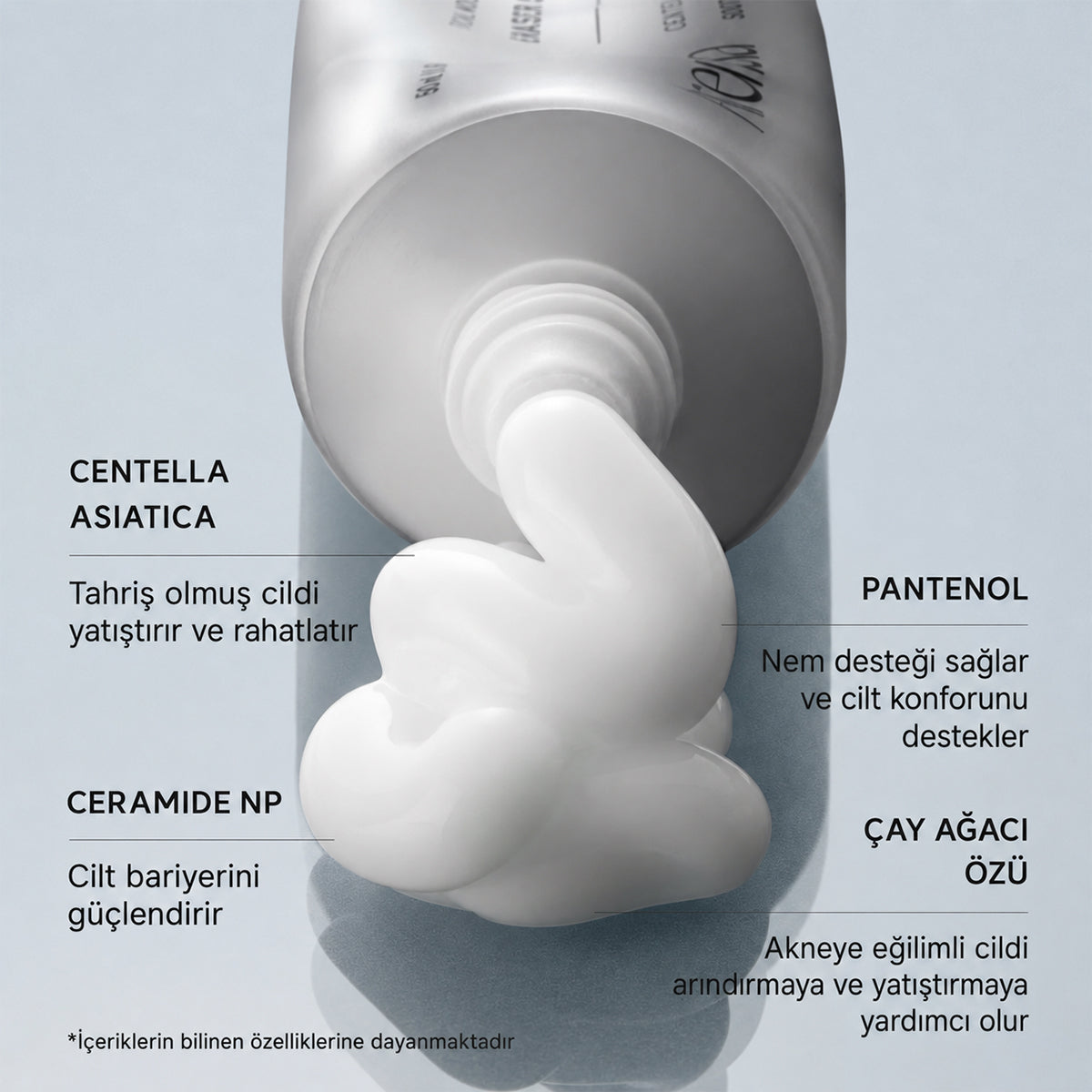 Cica ve ceramid gücüyle yatışmış, güçlenmiş ve dengeli hassas cilt