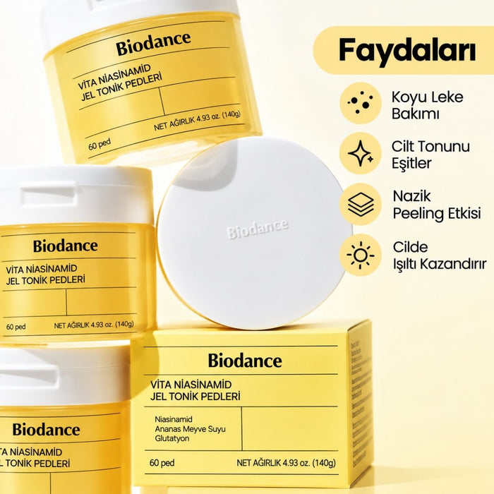 Biodance Vita Niacinamide Gel Toner Pads - Aydınlatıcı ve Ton Eşitleyici Tonik Ped 60 Adet