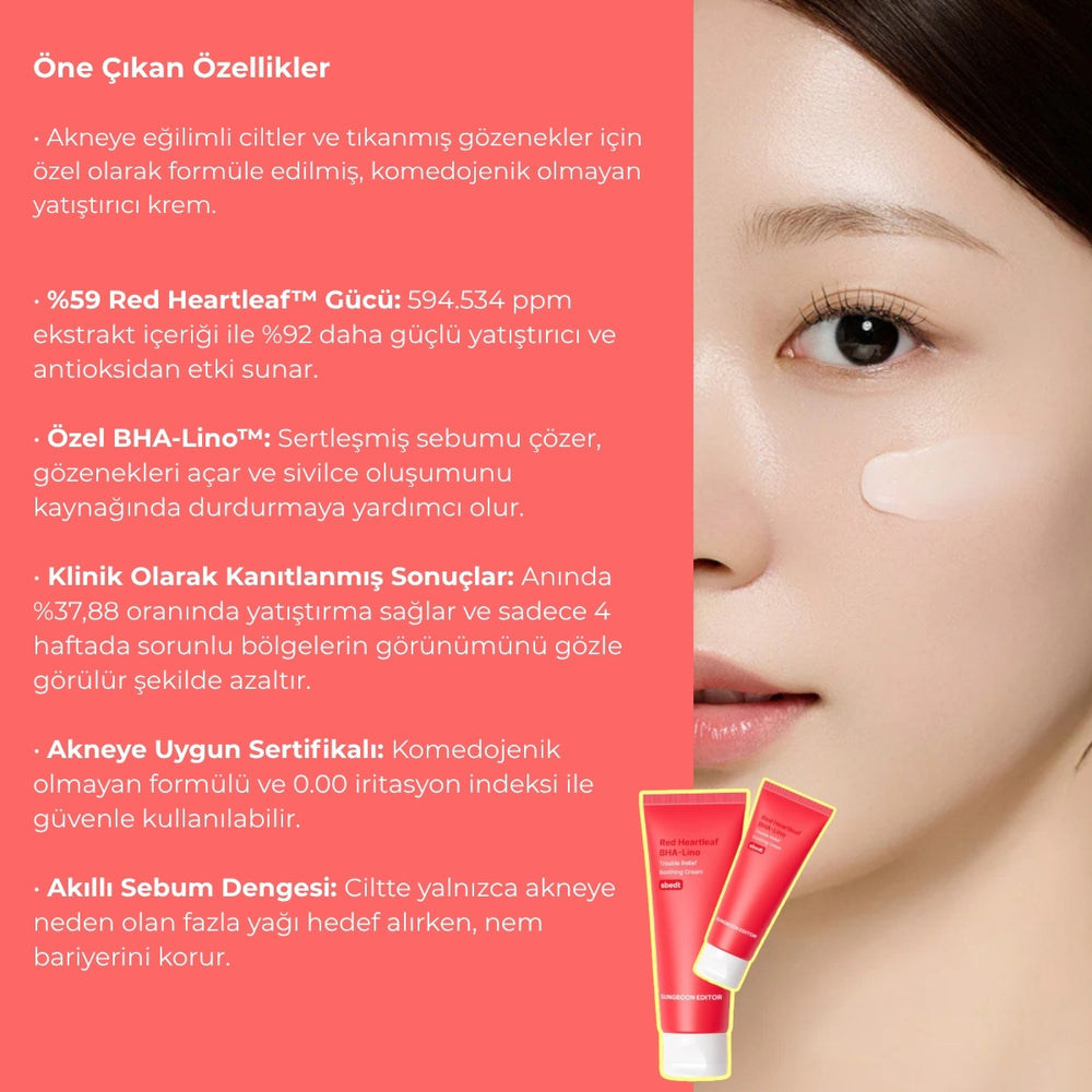 Sungboon Red Heartleaf BHA-Lino Relief Cream - Yatıştırıcı 50ml