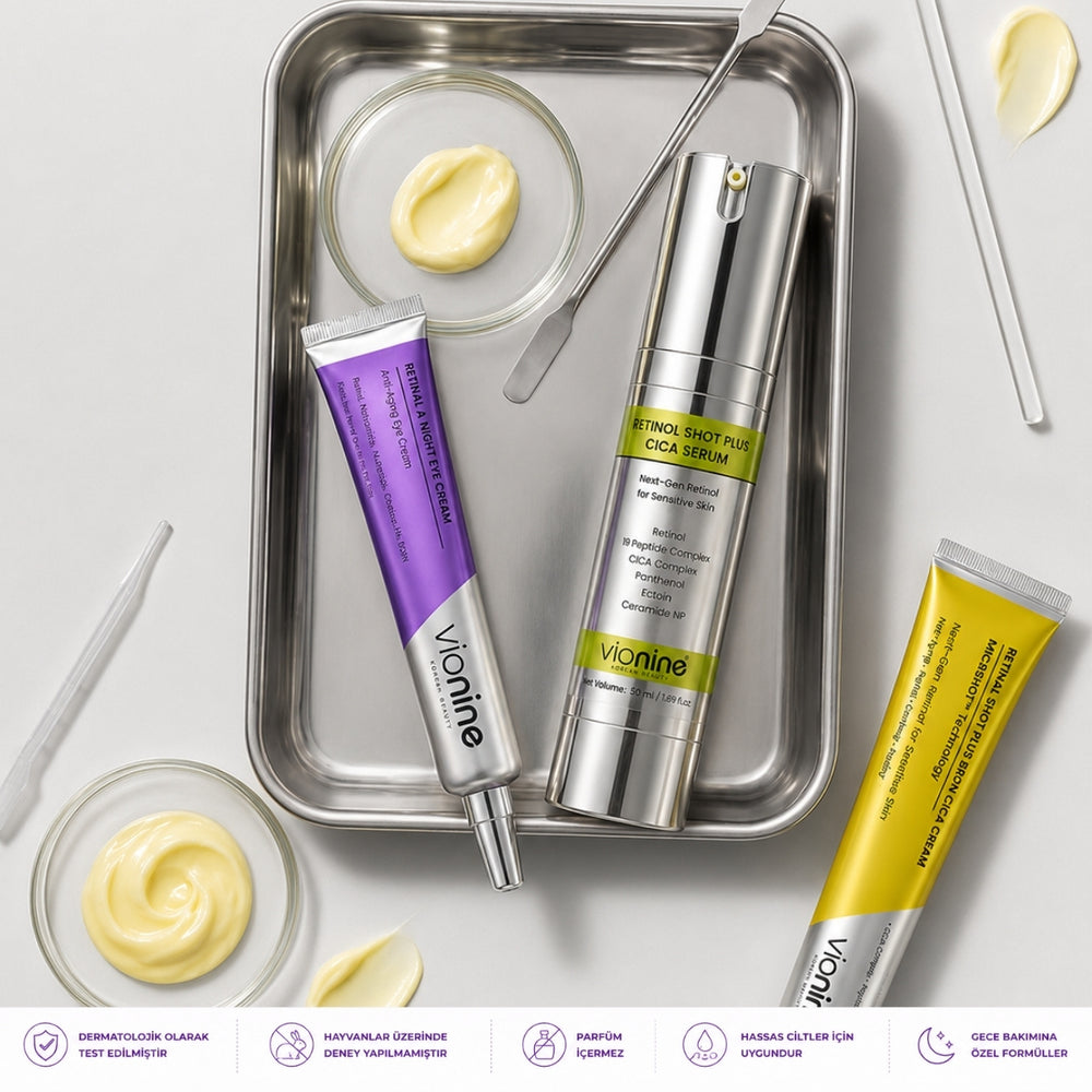 Vionine Gece Bakım Seti 3'lü Set - Retinol Serum + Retinal Krem + Göz Kremi