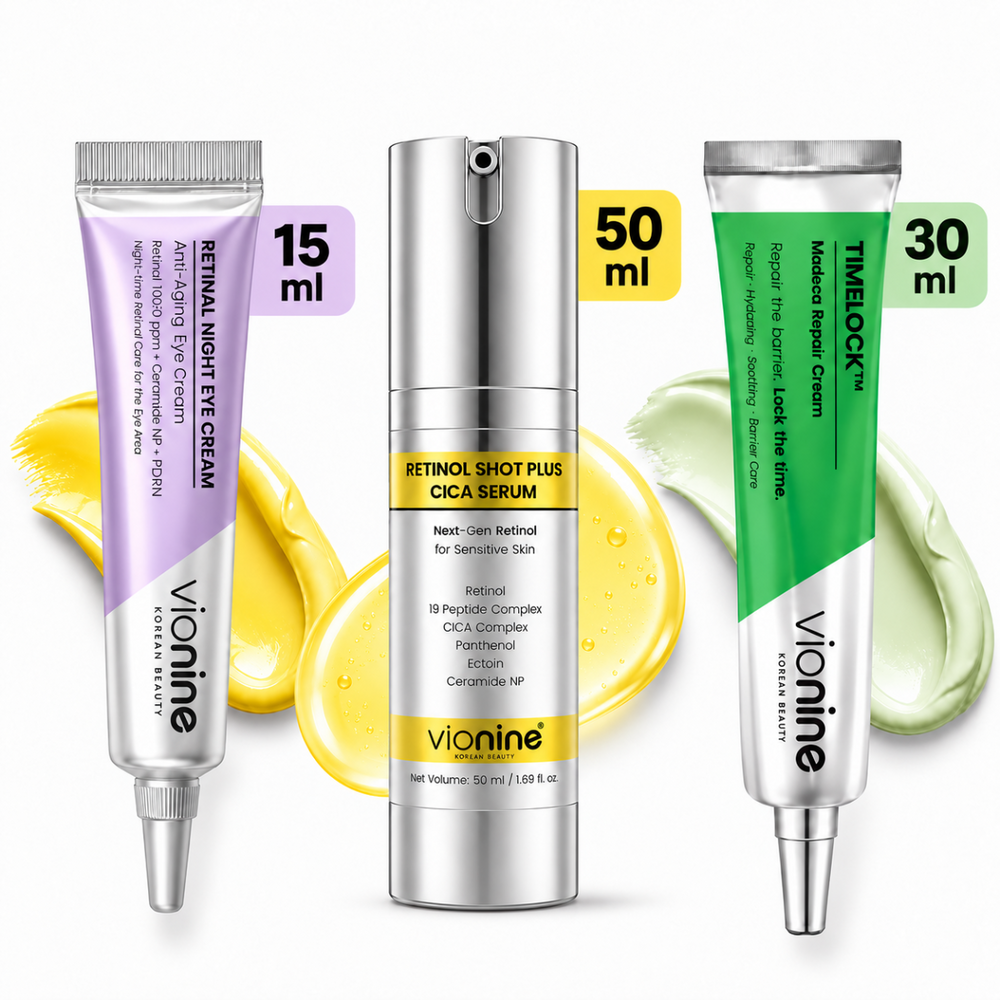 Vionine 3’lü Cilt Yenileme ve Bariyer Bakım Seti - Retinol Serum + Göz Kremi + Madeca Krem