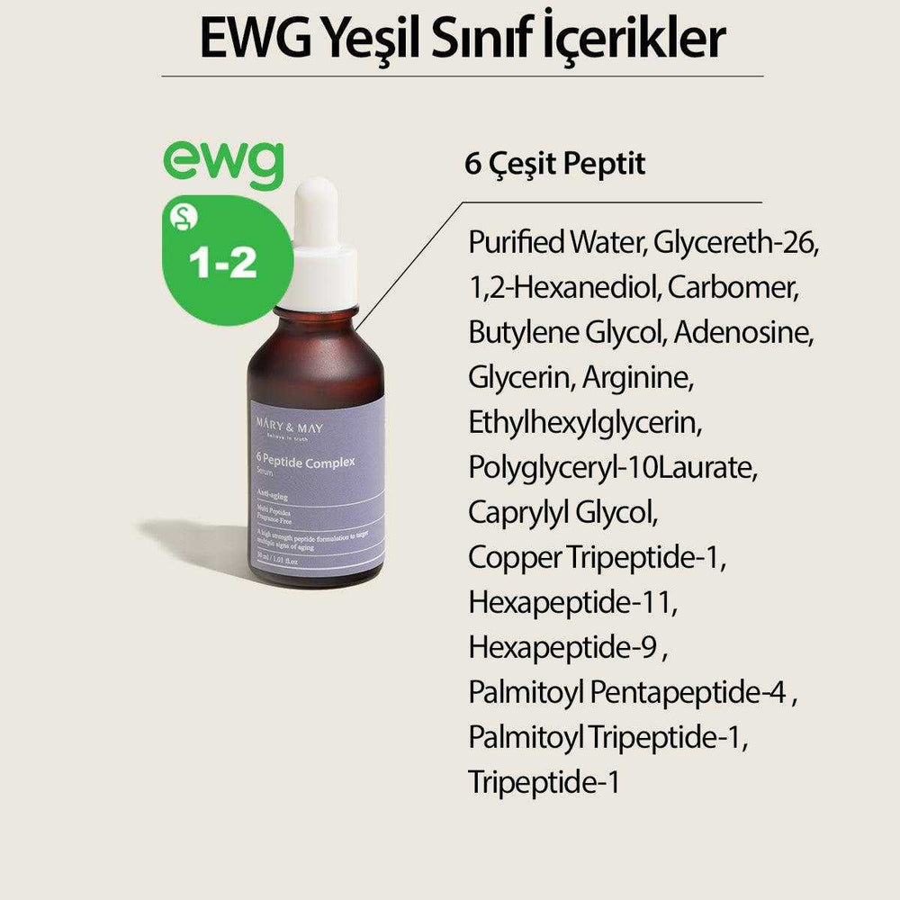 Peptide Serum 6 Çeşit Peptit İçeren Elastikiyet Kaybı ve Yaşlanma Karşıtı Anti Aging Serum 30 mL - Mary & May - Vionine
