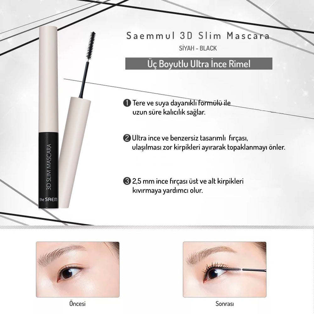 Saemmul 3D Slim Üç Boyutlu Ultra İnce Rimel - Siyah - THE SAEM - Vionine